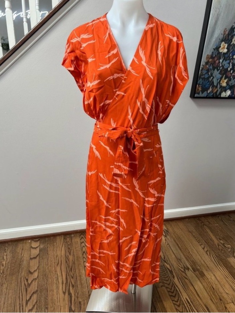 Equipment Orange and White Midi Wrap Dress